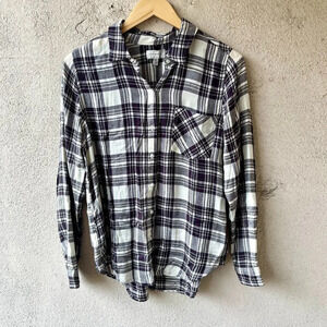 Lucky Brand Plaid Flannel Western Americana Button Down Top Brown White Medium